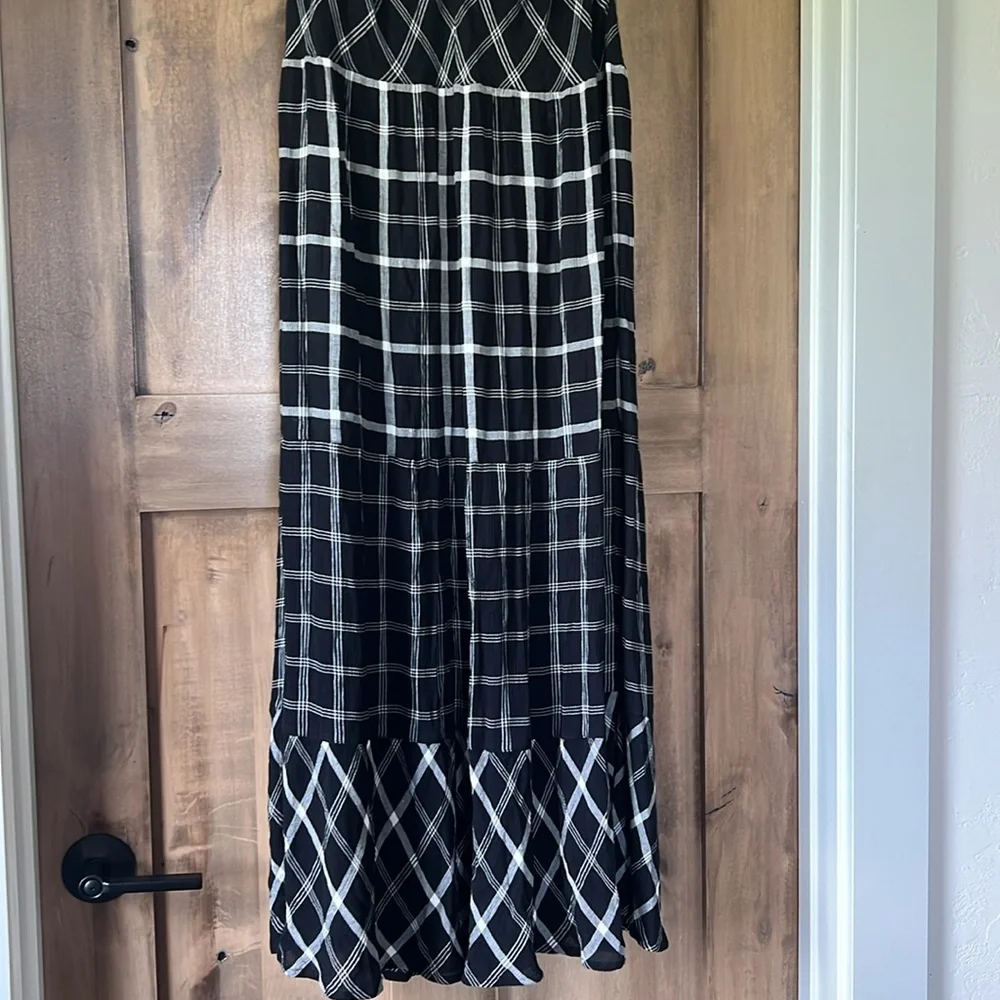 NWT J. Jill Black White Mixed Print Plaid Print Midi Dress - Picture 4 of 10